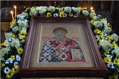 Икона святителя Спиридона с частицей мощей в Свято-Вознесенском архиерейском подворье г. Набережные Челны